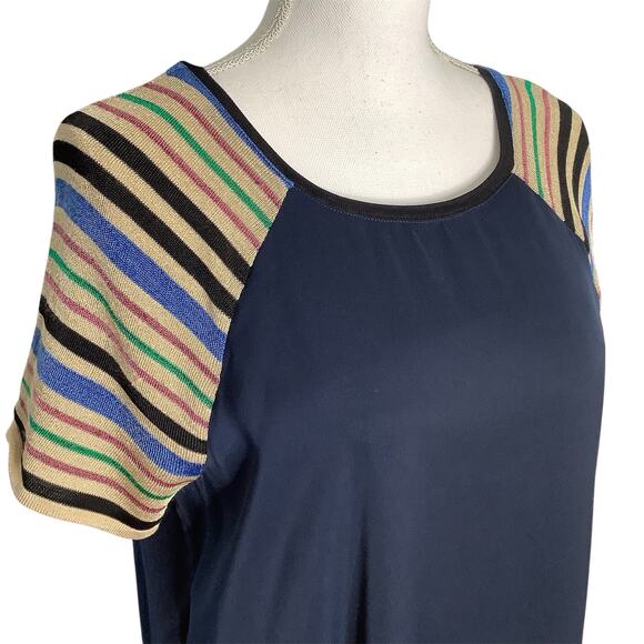 Scotch & Soda Maison Scotch Navy Mini Dress Striped Metallic Knit Sleeves XS - Picture 3 of 10